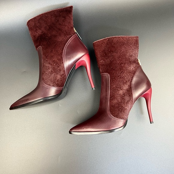Bruno Magli Sophisticated Wine-Red Pointed High Heel Glam Ankle Boots Size 37 - Picture 12 of 16